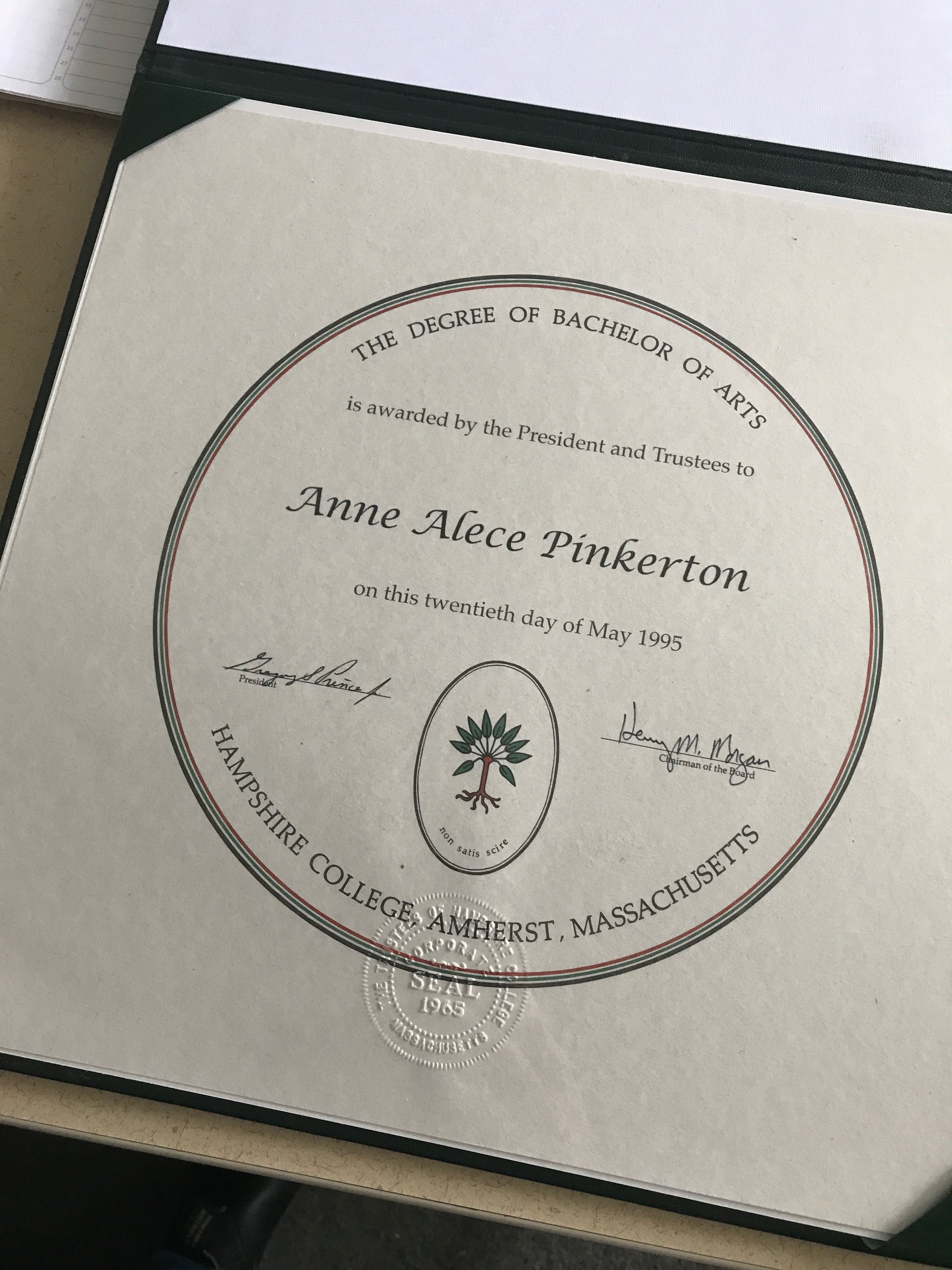 Hampshire College diploma